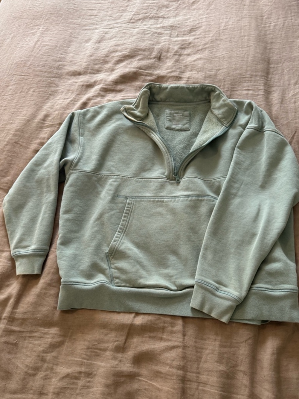 Girlfriend Collective Quarter-Zip Pullover Sweater in Sage Green